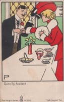 Cafe Couples Quite By Accident Romantic Meeting Holding Hands Old Comic Postcard