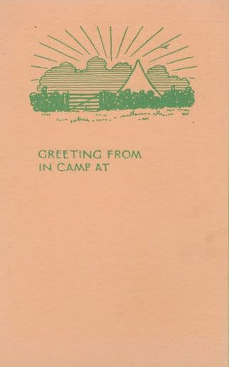 Camp Sunset Camping at Tent Boy Scouts Girl Guides Old Greetings Postcard