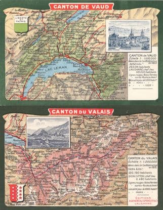 Canton Du Valais Vaud 2x Switzerland Old Map Postcard s