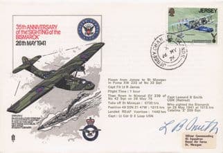 Captain Lee Smith 35th Anniversary Of WW2 Bismarck Sighting  Hand Signed FDC