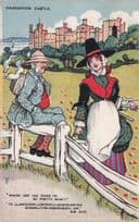 Carnarvon Castle Wales Comic Old Welsh Pretty Woman Postcard