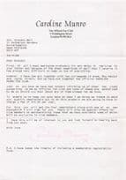 Caroline Munro Of Hammer Horror Films Official Hand Signed Fan Club Letter