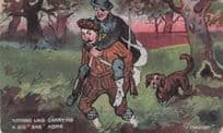 Carrying A Big Bag Home Animal Hunting Sports Comic Old Postcard