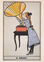 Caruso LP From Old HMV His Masters Voice Record Player Comic Postcard