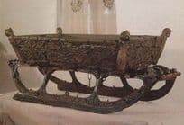 Carved Antique Snow Sleigh Wagon Norway Norwegian Photo Postcard