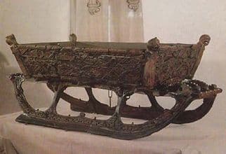 Carved Antique Snow Sleigh Wagon Norway Norwegian Photo Postcard