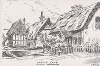 Castle Hedingham Halstead Cottage Lane Art Local Artist Drawing 1970s Postcard