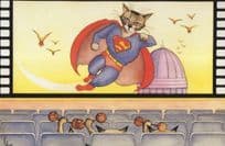 Cat As Marvel Superman Film Comic French Art Painting Postcard