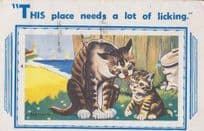 Cat Cats Licking This Place Needs A Lot Of Lick Comic Humour 1950s Postcard