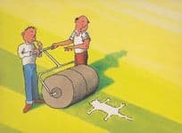 Cat Crushed Under Paint Road Cement Roller Comic Cats Postcard