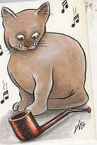 Cat Crying About Breaking Owners Smoking Pipe French Comic Postcard