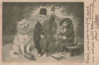 Cat & Dog Orchestra Bugle Jewish Hat Antique 1902 Comic Postcard