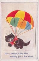 Cat Hot Air Balloon Folding Mailing Novelty Old Comic Postcard