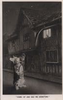 Cat Playing Banjo Romancing Lady Real Photo Old Comic Postcard