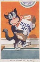 Cat Robber Stealing Television Set Old Bimpie Cats WW2 Comic Postcard