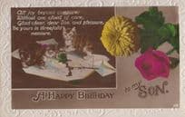 Cats Spill Spilled Ink All Over Card Antique Real Photo Sons Birthday Postcard