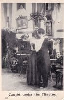 Caught Under The Mistletoe Peeping Tom Christmas Comic Postcard