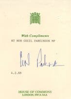Cecil Parkinson Conservative MP House Of Commons Hand Signed Autograph