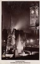 Chamberlain Square Birmingham Night Illuminations incl Clock Real Photo Postcard