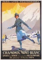 Chamonix Mont Blanc Paris Lyon Winter Sports Advertising Poster Postcard