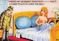 Cheating Wife Milkman Lover Pint Of Milk By Bed Comic Postcard