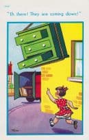 Chest Of Drawers Falling On Pavement Head Removal Van Car Comic Humour Postcard