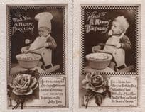 Child Chef Giant Recipe Cookery Bowl Cooking 2x Old Greeting Postcard s