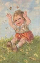 Child Dummy Playing Juggling Butterflies Antique Postcard