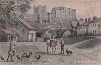 Child Feeding Hens Birds by Farmhouse at Bamburgh Phillimore Postcard