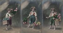 Child Girl Flower Sellers Basket 3x Antique Tinted Postcard s