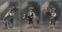 Child Girl Flower Sellers Basket Vendors 3x Antique Tinted Postcard s
