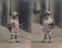Child Girl Postman Delivering Letter 2x Old Antique Postcard s