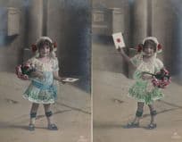 Child Girl Postman Delivering Letters 2x Antique Postcard s