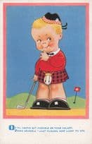 Child Golfer Scottish Kilt Comic Golfing Salmon Old Postcard
