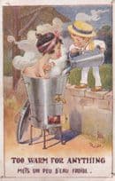 Child In French Dairy Machine Antique Comic Postcard
