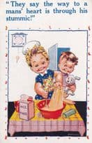 Child Lady Chef Cooking Old Mans Stomach Proverb Comic Love Postcard