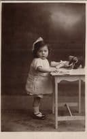 Child Learning To Read High Table Toy Doll Animal Old Postcard
