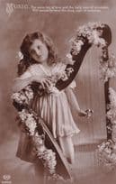 Child Musical Harp Covered In Flowers Sigh of Sadness Postcard