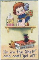 Child On Shelf Love Sick Stuck James Jam Comic Jar Old Postcard