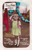 Child Sailor Salute I Can See You Ship Antique Greetings Boat Postcard