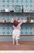 Child Stealing Food From Pantry Antique German 1906 Postcard