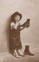 Child Trying On Old High Heels Leather Boots Shoes RPC Postcard