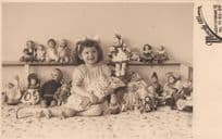 Child With 20 Toy Dolls Puppets Hungary Antique Postcard