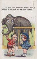 Children Feeding Zoo Elephant Comic Old Postcard