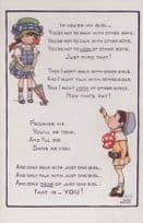 Children Playing As Lovers Courting Rules Comic Humour Poetry Vintage Postcard