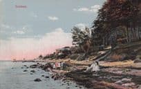 Children Playing On Julebak Beach Denmark Antique Postcard