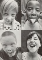 Children Pulling Funny Faces Sticking Tongue Out Eyes Photo Postcard