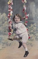 Childrens Swing Made Of Flowers Old Real Photo Postcard