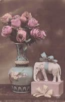 China Elephant Tinted Colour Antique Rex Passed By Censor WW1 Postcard