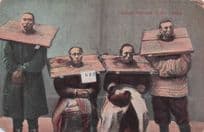 Chinese Prisoners In The Canque Head Torture Device Old Postcard